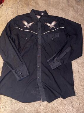 Ely Diamond Black Western Snap Shirt XL Eagle Embroidery Tortoise Pearl Snaps